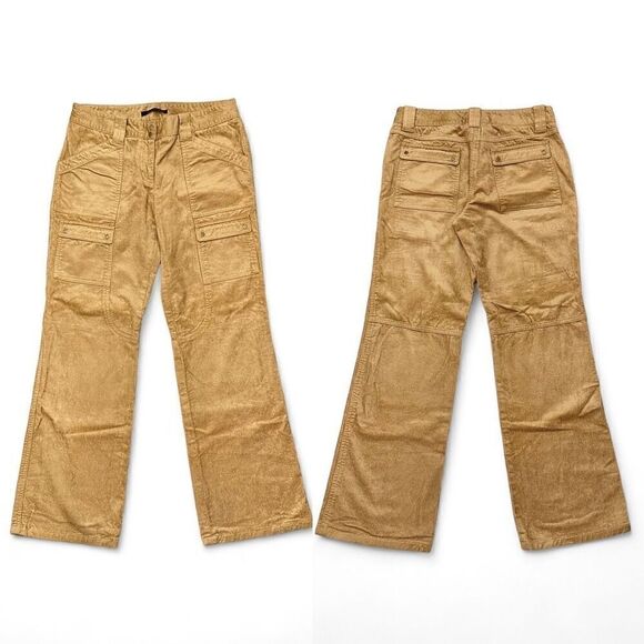 Elie Tahari Tan Sheen Corduroy Cargo Pants Sz 6 Gorpcore Utiility Fall Autumn - Picture 1 of 14